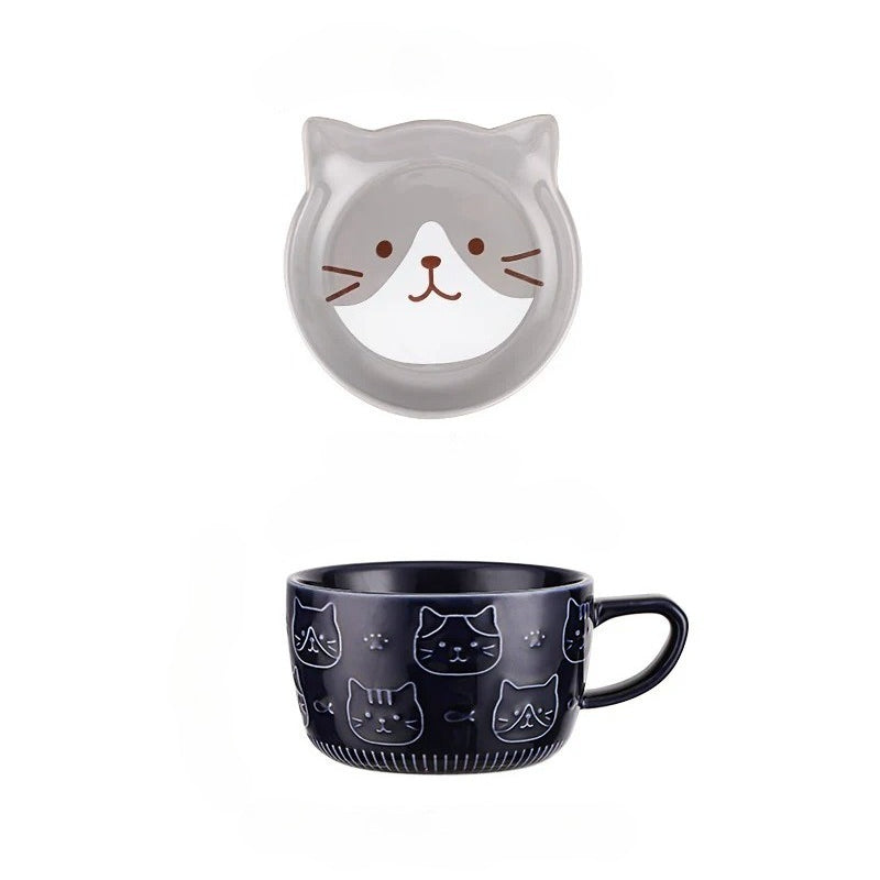 Animal Relief Ceramic Mug with Lid & Plate – Cute Design Coffee Cup - Lya's wedding