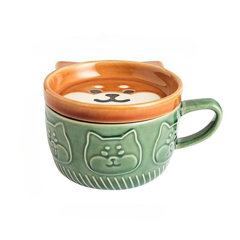 Animal Relief Ceramic Mug with Lid & Plate – Cute Design Coffee Cup - Lya's wedding