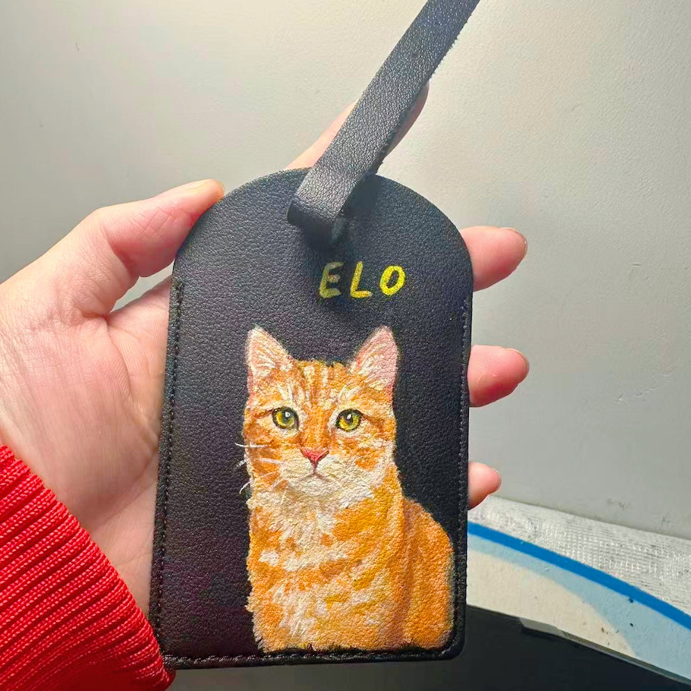 Custom Pet Luggage Tag – Personalized Leather Suitcase Tag with Hand-Painted Pet Portrait - Lya's wedding