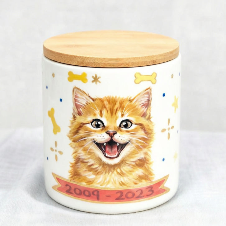 Hand-Painted Custom Pet Memorial Urn with Bamboo Lid – Personalized Ashes Keepsake - Lya's wedding