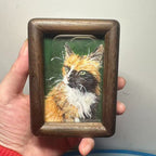 Custom Pet Fridge Magnet – Hand-Painted Mini Portrait in Wooden Frame - Lya's wedding