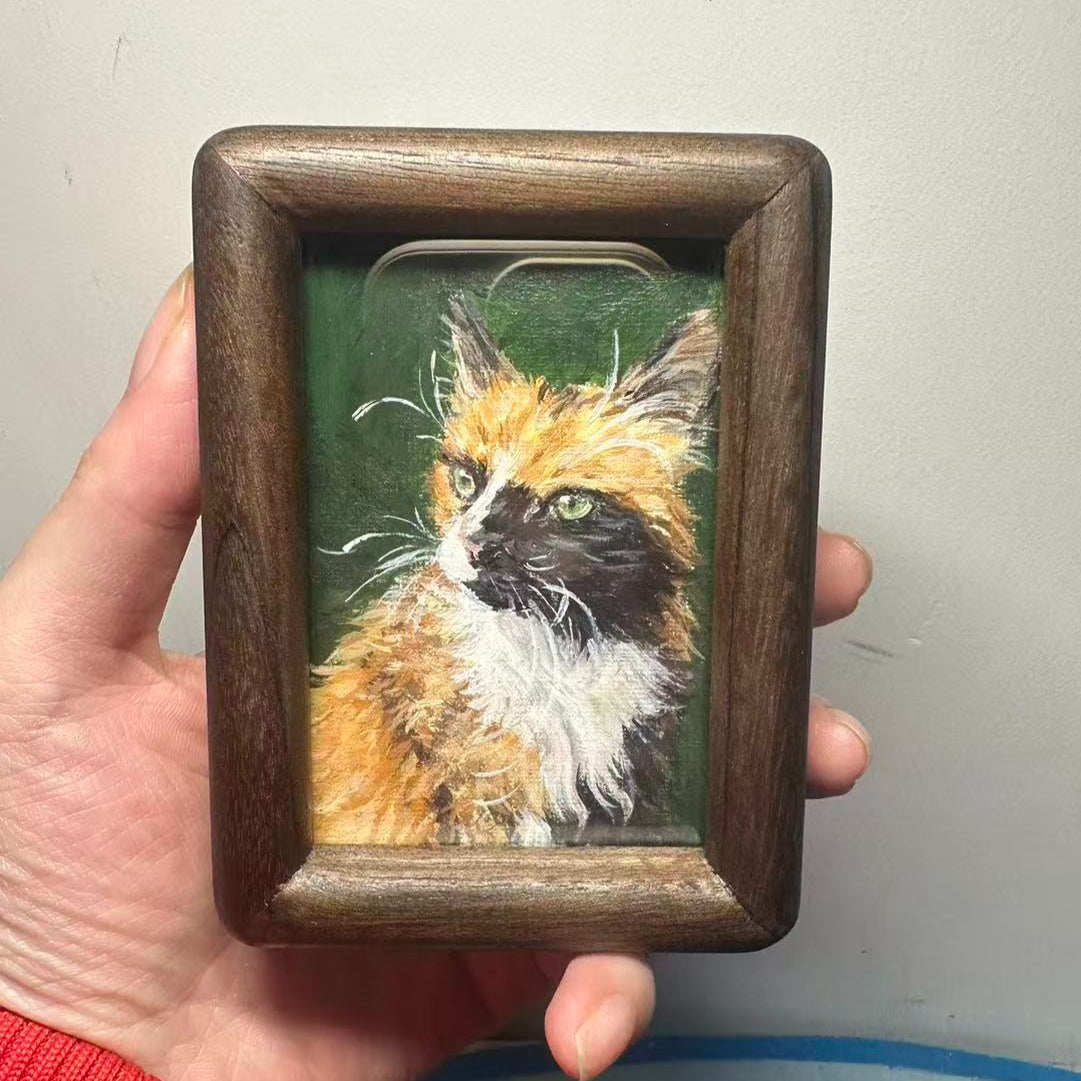 Mini Hand-Painted Custom Pet Portrait – Wooden Framed Personalized Pet Artwork - Lya's wedding