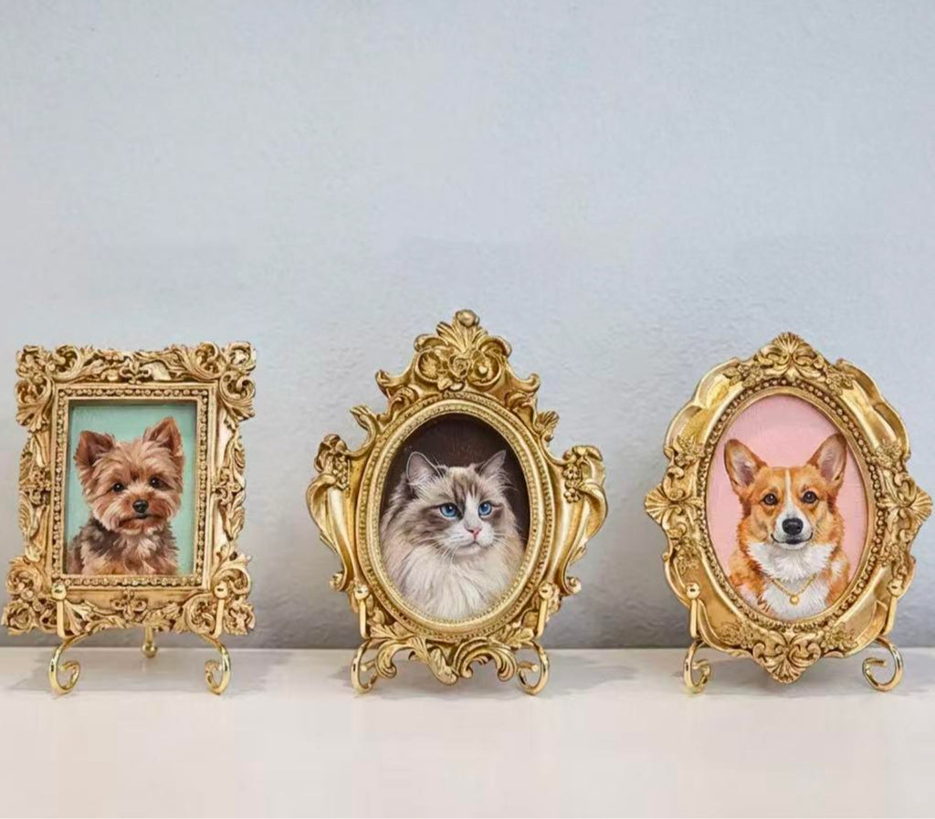 Custom Pet Portrait Wall Art or Fridge Magnet in Vintage Gold Frame – Hand-Painted - Lya's wedding