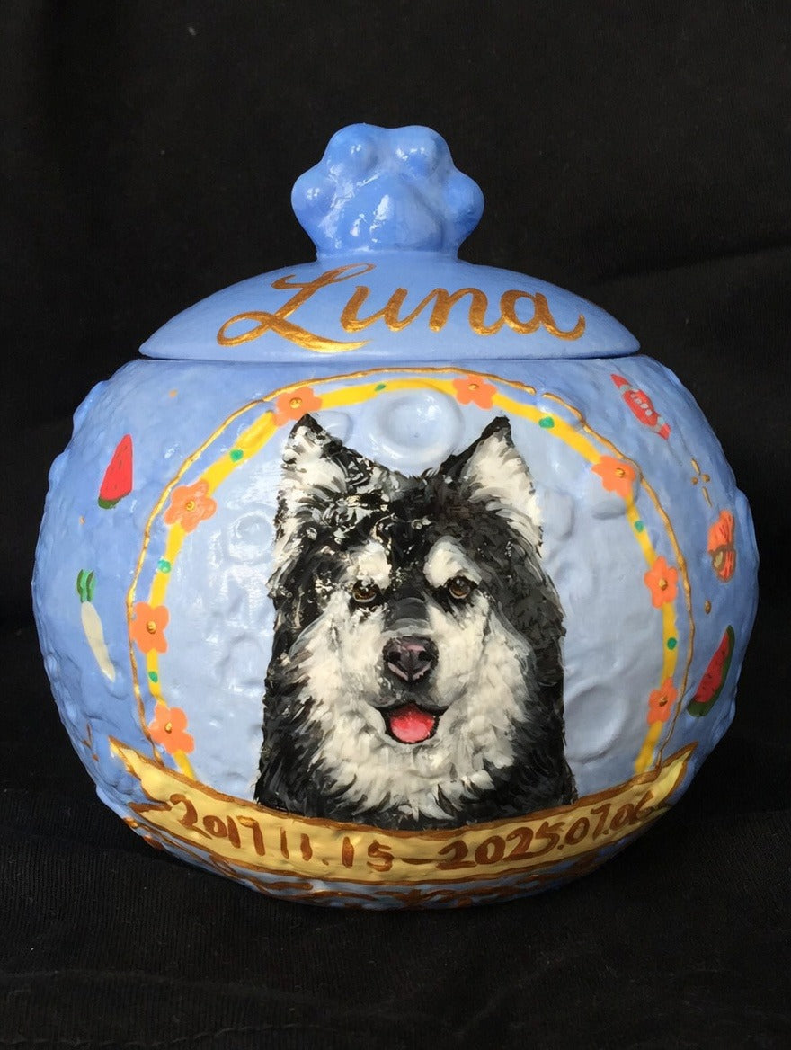 Hand-Painted Custom Pet Memorial Urn – Planet Style Personalized Ashes Keepsake - Lya's wedding