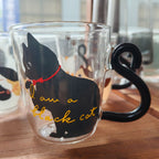 Cat Tail Handle Glass Cup – Cute Cat Illustration Drinking Glass 300ml - Lya's wedding