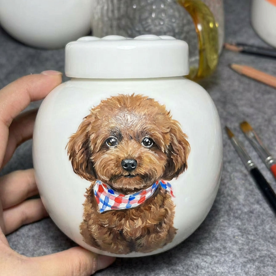 Handcrafted Custom Pet Memorial Urn with Sculpted Paw Print Lid – Hand-Painted Ashes Keepsake - Lya's wedding