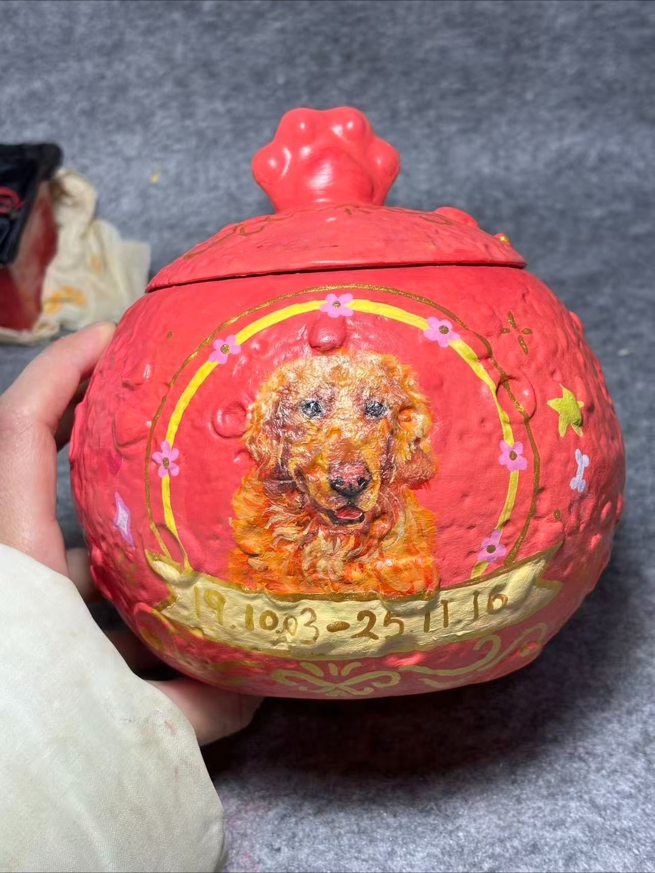 Hand-Painted Custom Pet Memorial Urn – Planet Style Personalized Ashes Keepsake - Lya's wedding