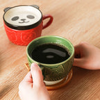 Animal Relief Ceramic Mug with Lid & Plate – Cute Design Coffee Cup - Lya's wedding