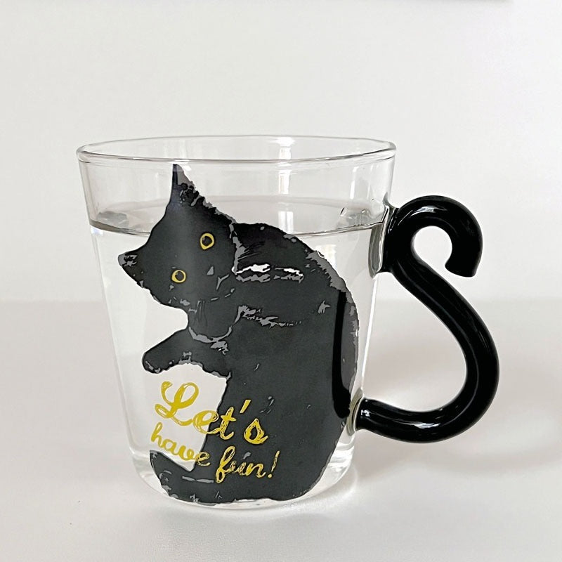 Cat Tail Handle Glass Cup – Cute Cat Illustration Drinking Glass 300ml - Lya's wedding