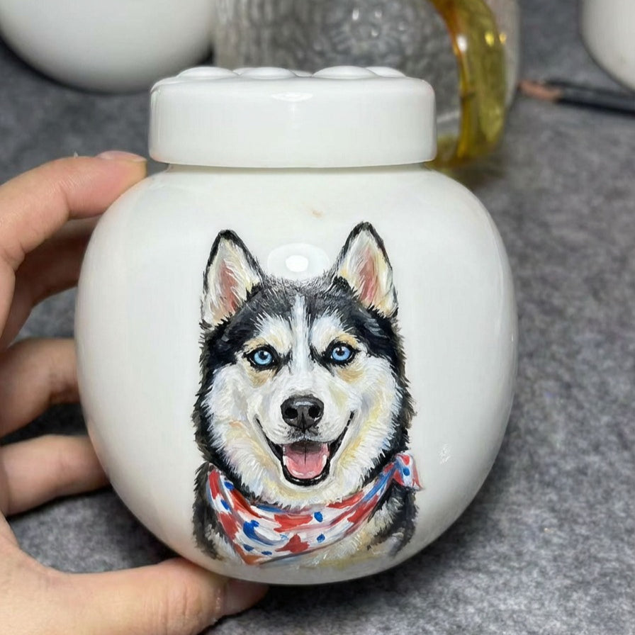 Handcrafted Custom Pet Memorial Urn with Sculpted Paw Print Lid – Hand-Painted Ashes Keepsake - Lya's wedding