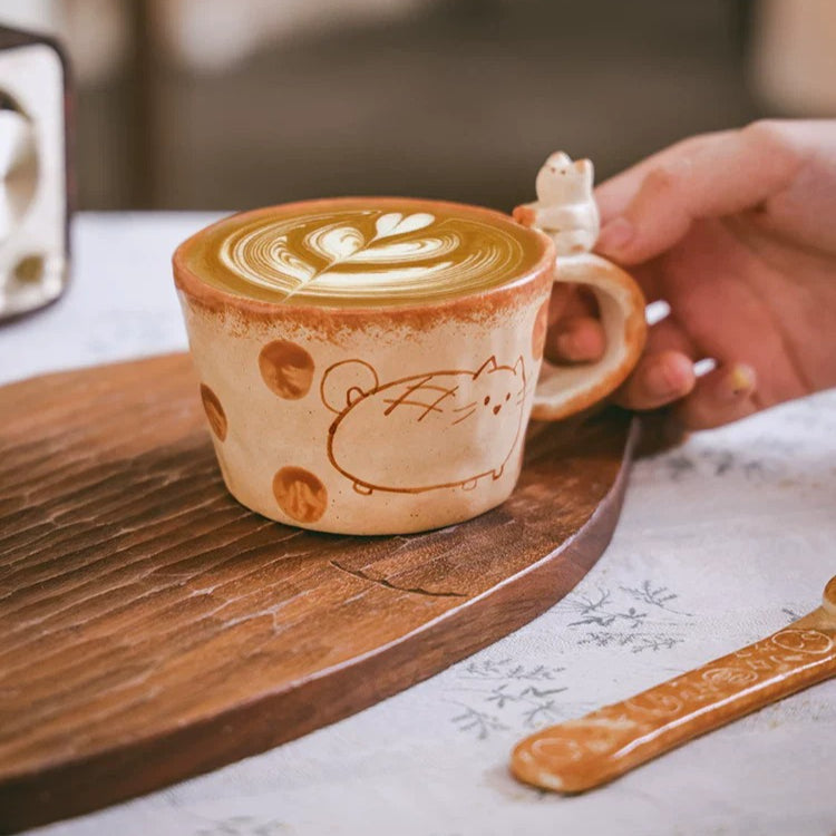 Handcrafted Ceramic Cat/Puppy Coffee Cup & Plate - Lya's wedding