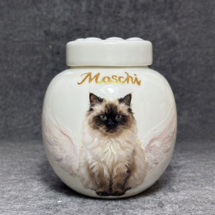 Handcrafted Custom Pet Memorial Urn with Sculpted Paw Print Lid – Hand-Painted Ashes Keepsake - Lya's wedding