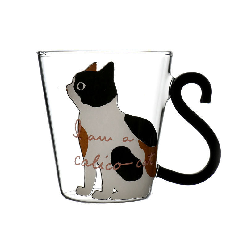 Cat Tail Handle Glass Cup – Cute Cat Illustration Drinking Glass 300ml - Lya's wedding