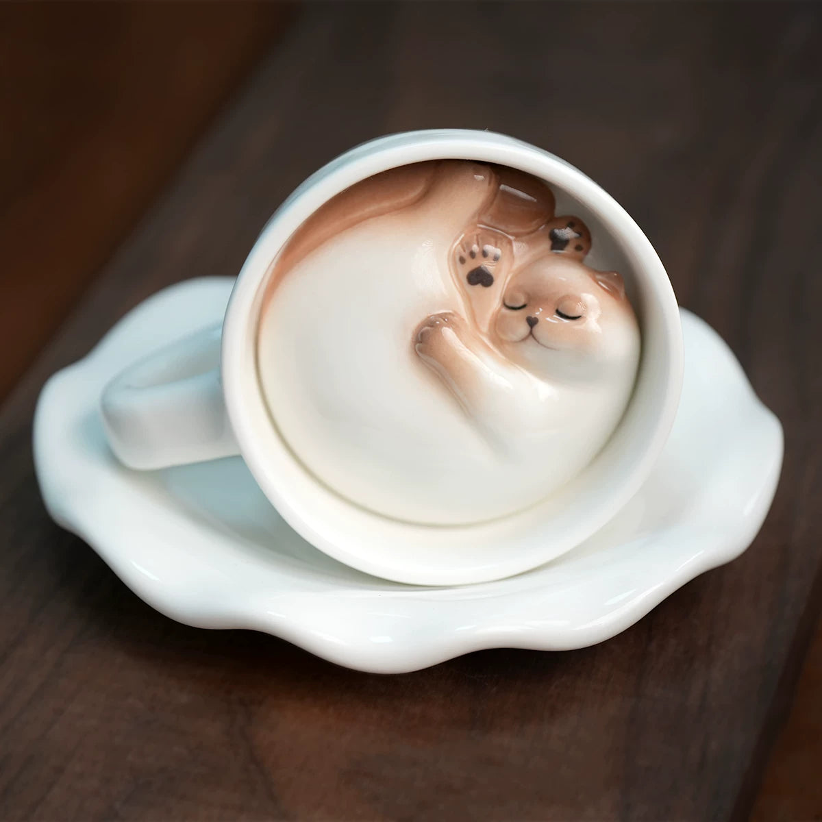 Sleeping Cat Ceramic Coffee Cup with Saucer