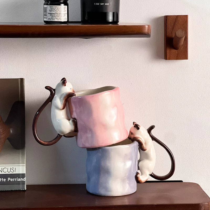 Cat Mug with Sculpted Cat Handle