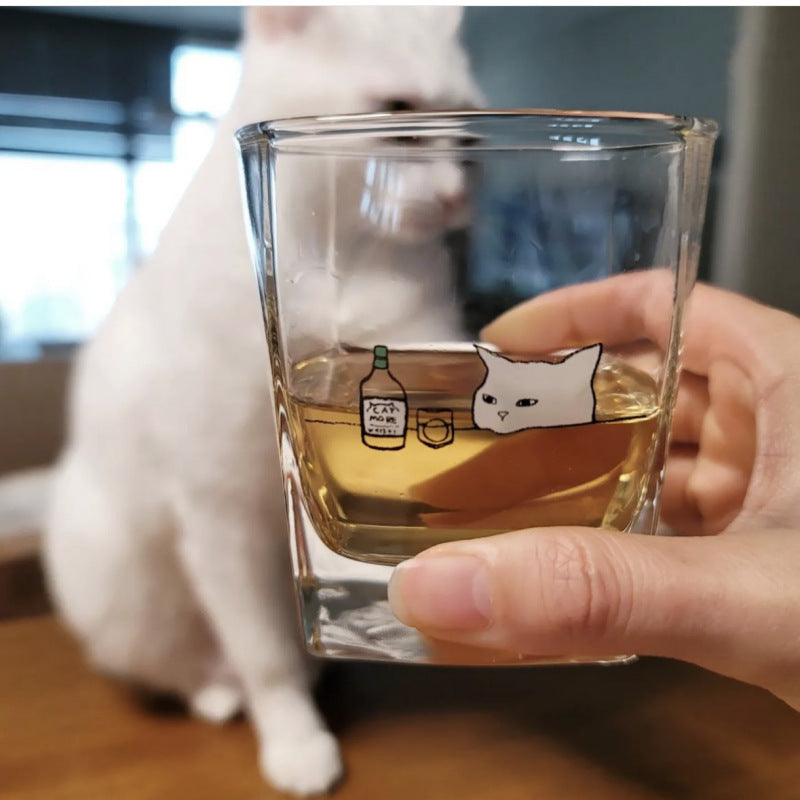 Cat & Dog Glass Cups – Square & Goblet Designs 350ml - Lya's wedding