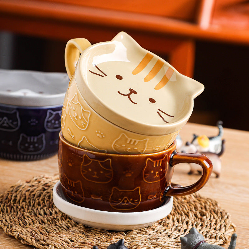 Animal Relief Ceramic Mug with Lid & Plate – Cute Design Coffee Cup - Lya's wedding
