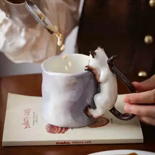 Cat Mug with Sculpted Cat Handle