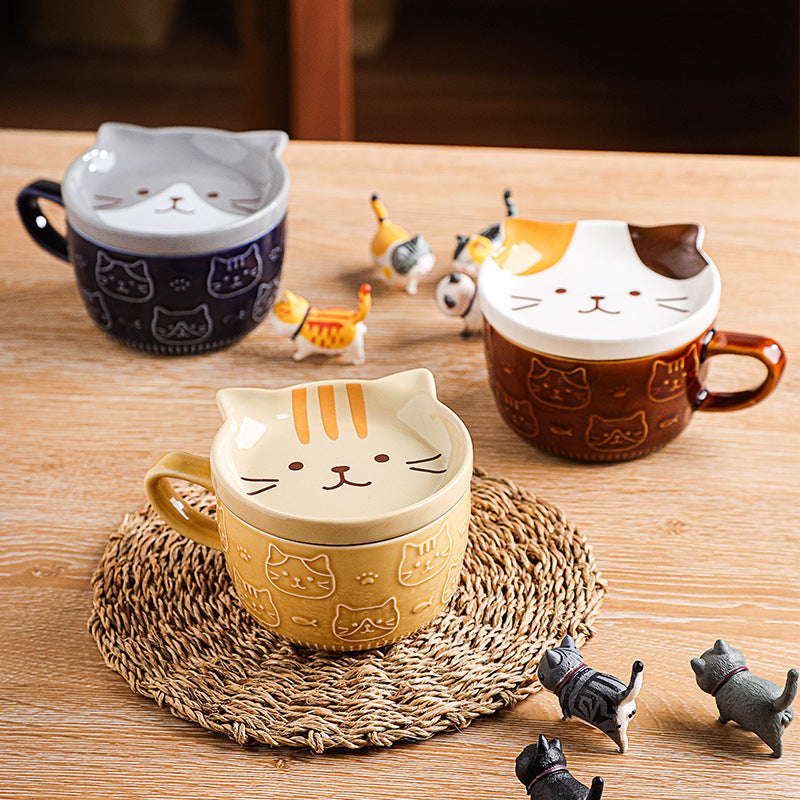 Animal Relief Ceramic Mug with Lid & Plate – Cute Design Coffee Cup - Lya's wedding