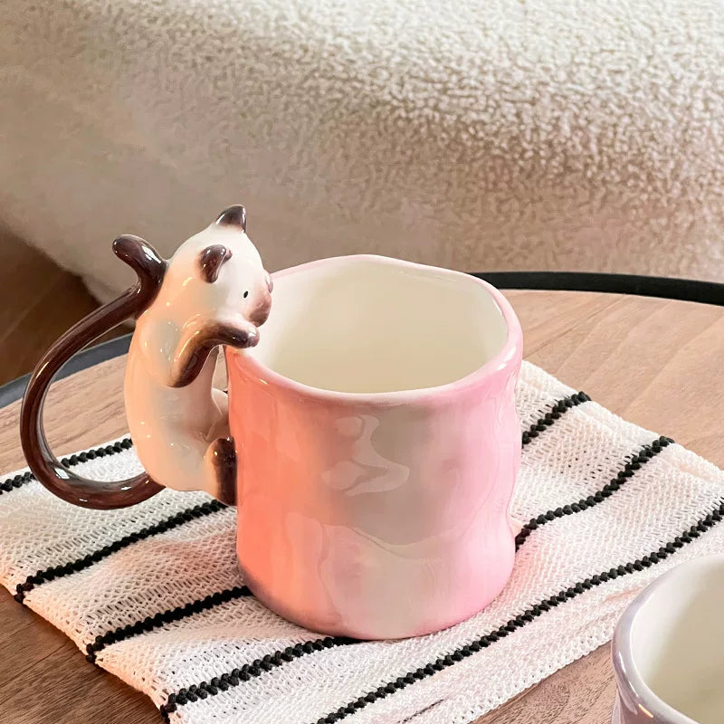 Cat Mug with Sculpted Cat Handle