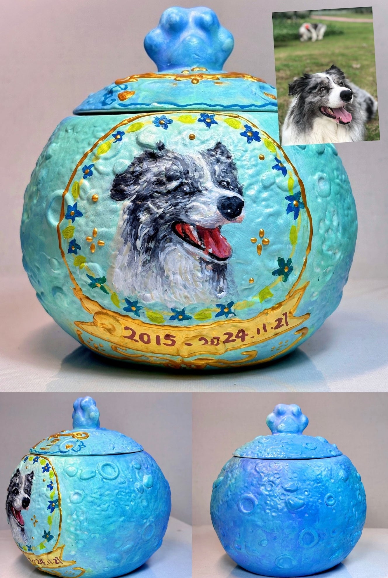 Hand-Painted Custom Pet Memorial Urn – Planet Style Personalized Ashes Keepsake - Lya's wedding