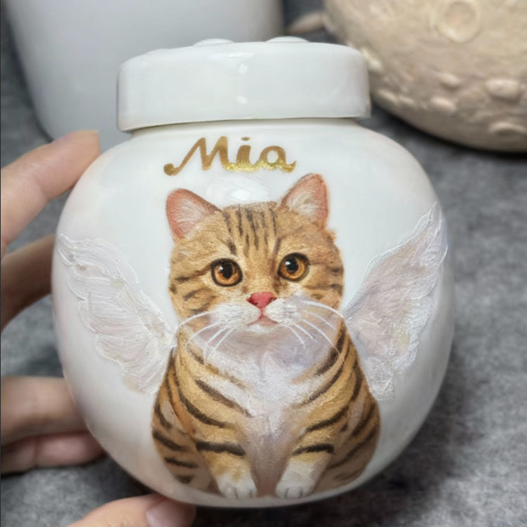 Handcrafted Custom Pet Memorial Urn with Sculpted Paw Print Lid – Hand-Painted Ashes Keepsake - Lya's wedding