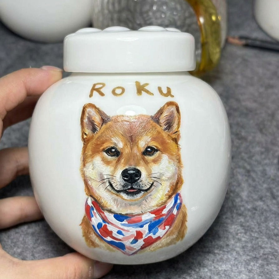 Handcrafted Custom Pet Memorial Urn with Sculpted Paw Print Lid – Hand-Painted Ashes Keepsake - Lya's wedding