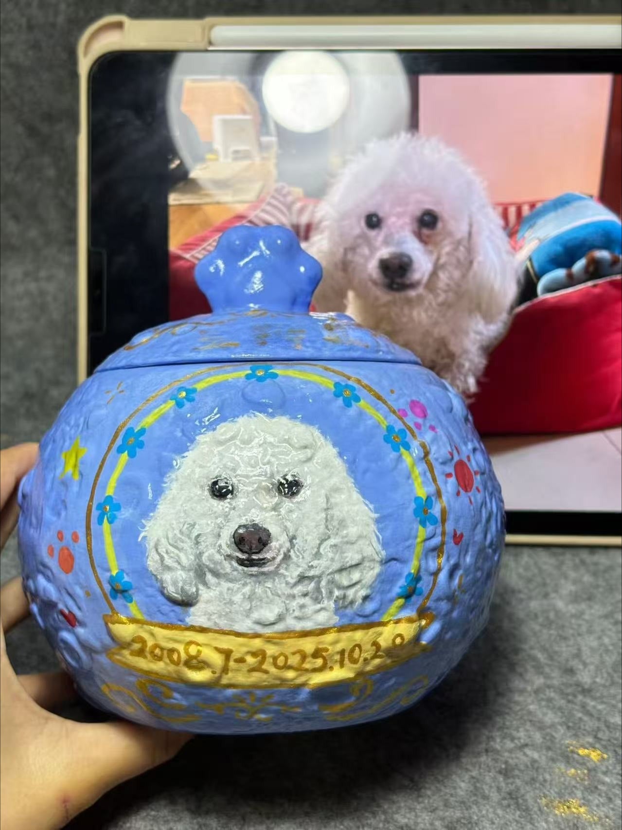 Hand-Painted Custom Pet Memorial Urn – Planet Style Personalized Ashes Keepsake - Lya's wedding