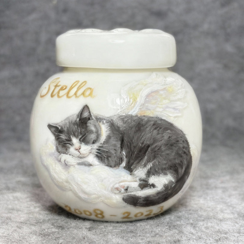 Handcrafted Custom Pet Memorial Urn with Sculpted Paw Print Lid – Hand-Painted Ashes Keepsake - Lya's wedding