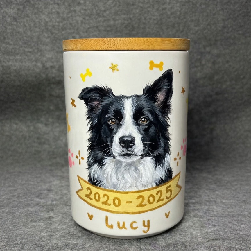 Hand-Painted Custom Pet Memorial Urn with Bamboo Lid – Personalized Ashes Keepsake - Lya's wedding
