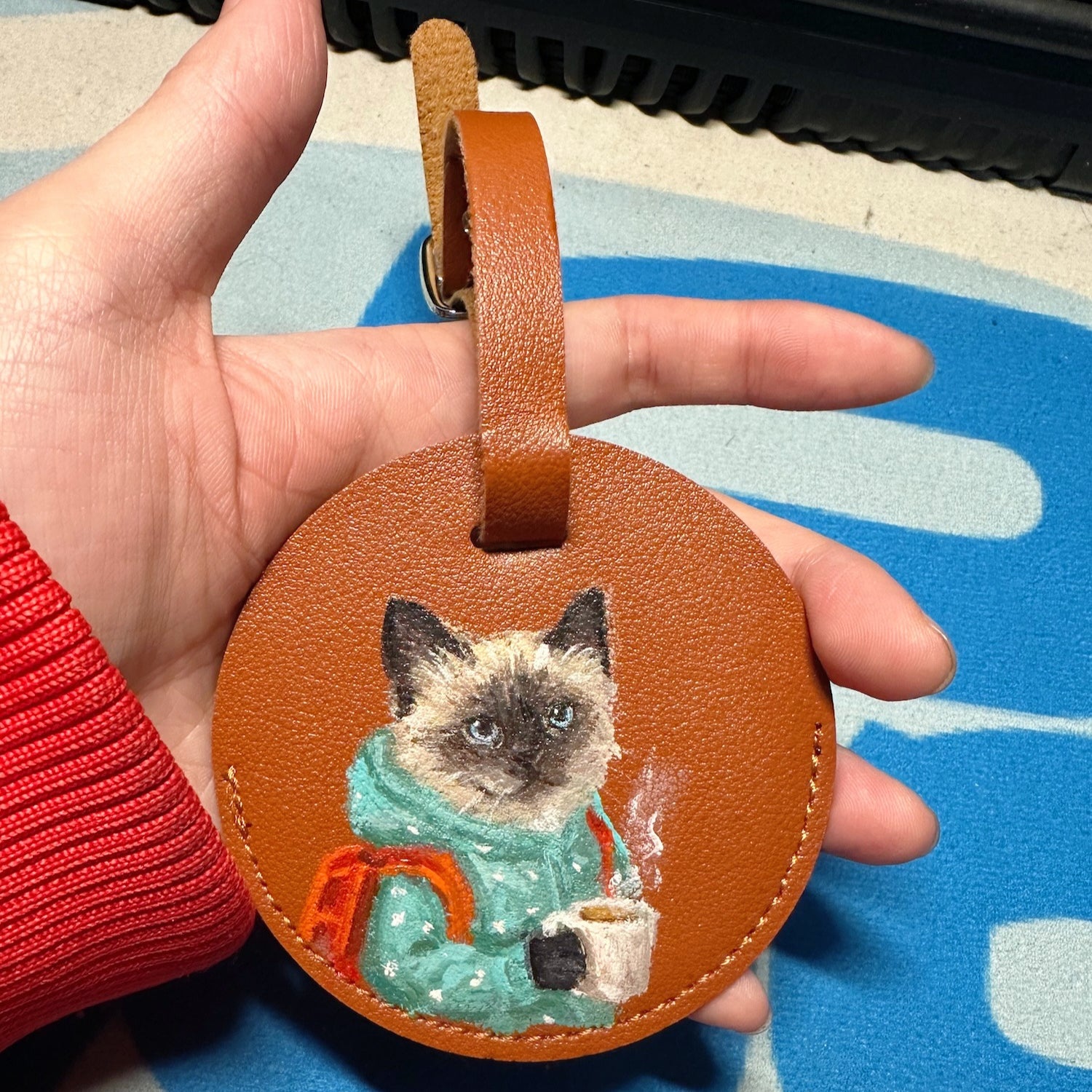 Custom Pet Luggage Tag – Personalized Leather Suitcase Tag with Hand-Painted Pet Portrait - Lya's wedding