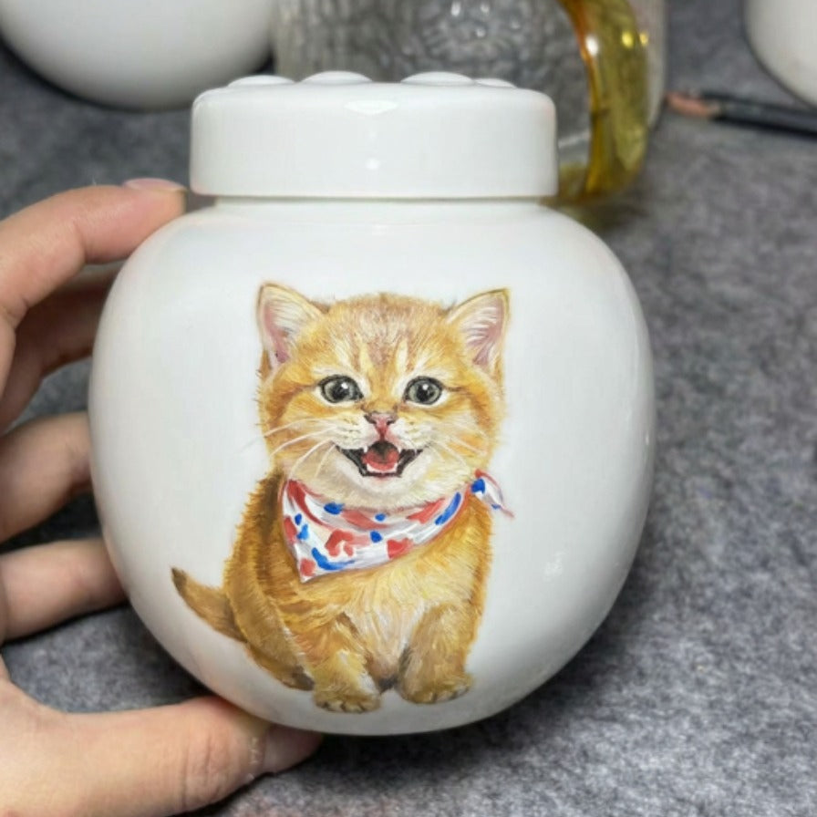 Handcrafted Custom Pet Memorial Urn with Sculpted Paw Print Lid – Hand-Painted Ashes Keepsake - Lya's wedding