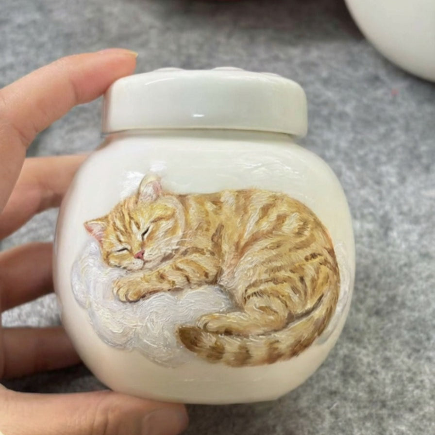 Handcrafted Custom Pet Memorial Urn with Sculpted Paw Print Lid – Hand-Painted Ashes Keepsake - Lya's wedding