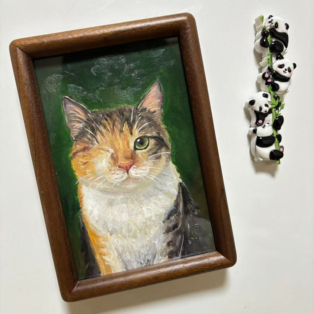Mini Hand-Painted Custom Pet Portrait – Wooden Framed Personalized Pet Artwork - Lya's wedding