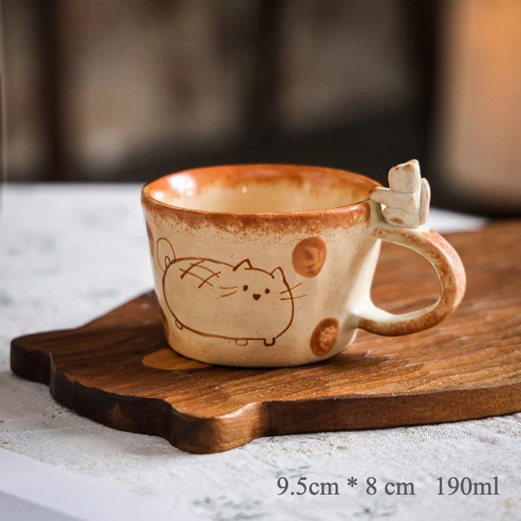 Handcrafted Ceramic Cat/Puppy Coffee Cup & Plate - Lya's wedding
