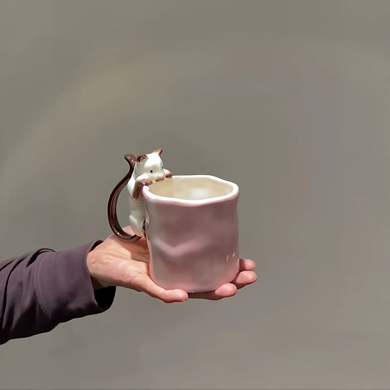 Cat Mug with Sculpted Cat Handle