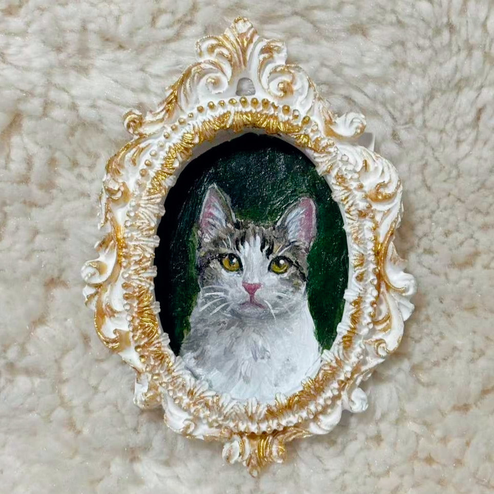 Custom Pet Portrait Wall Art or Fridge Magnet in Vintage Gold Frame – Hand-Painted - Lya's wedding