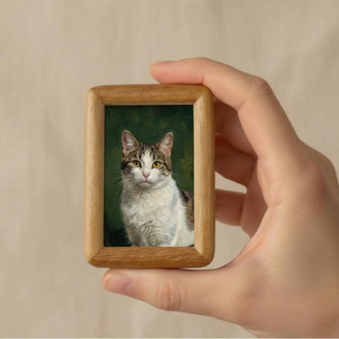 Custom Pet Fridge Magnet – Hand-Painted Mini Portrait in Wooden Frame - Lya's wedding